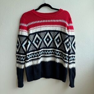 Nautica Red and Blue Crew Neck Sweater with Textured Knit